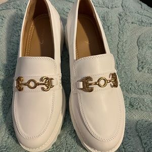 Circus by Sam Edelman White Loafers With Gold Accents